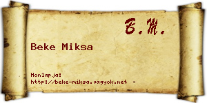 Beke Miksa névjegykártya